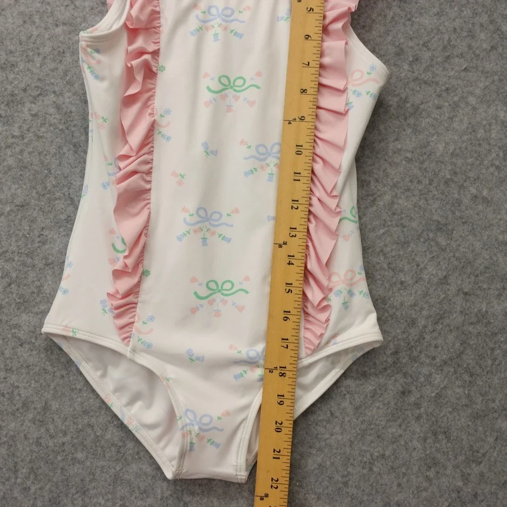 Grandmillennial One Piece Swimsuit BEAUFORT BONNET Co Girls 8 Pastel Bow Ruffle